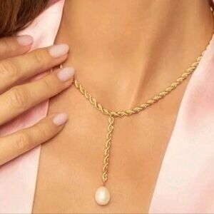 Twisted Gold Pearl Drop Necklace